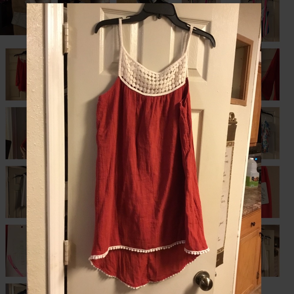 Red and off white high-low dress